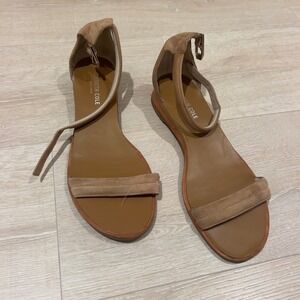 Kenneth Cole New York Jenna Tan Suede Ankle Strap Flat Sandals Womens 8M
